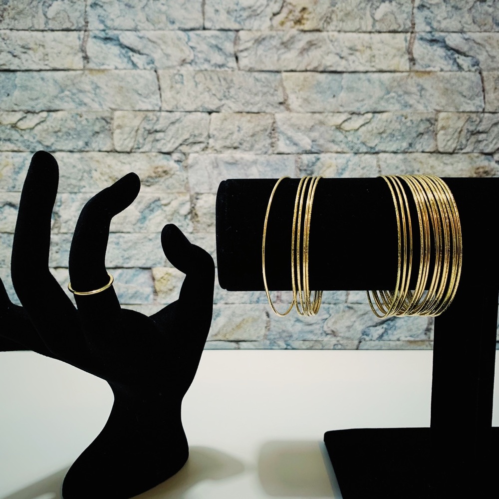 Matching Thin Gold Bangle Set with Midi Ring